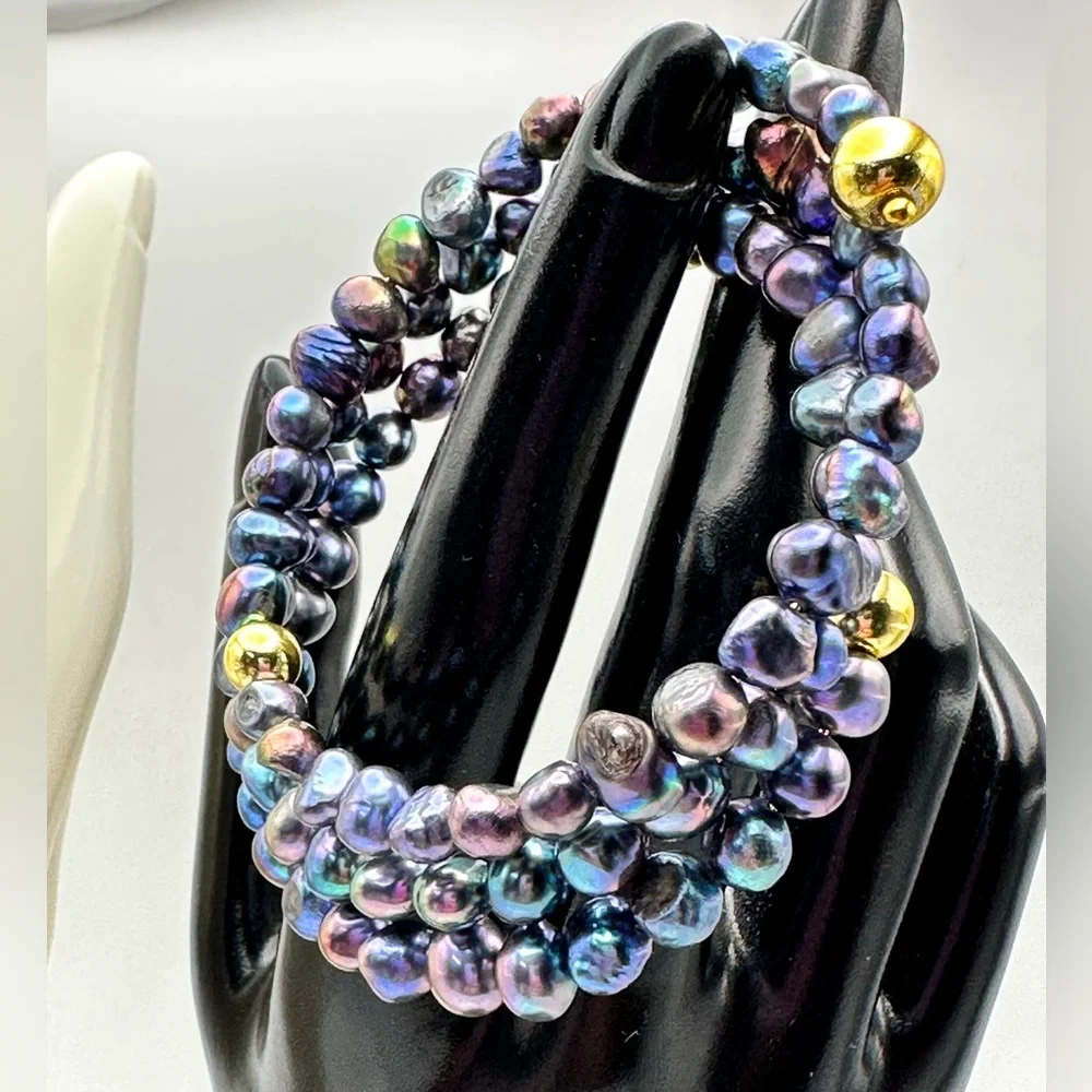 GREY FRESHWATER PEARL NATURAL BRACELET diameter 6cm - Picture 1 of 6